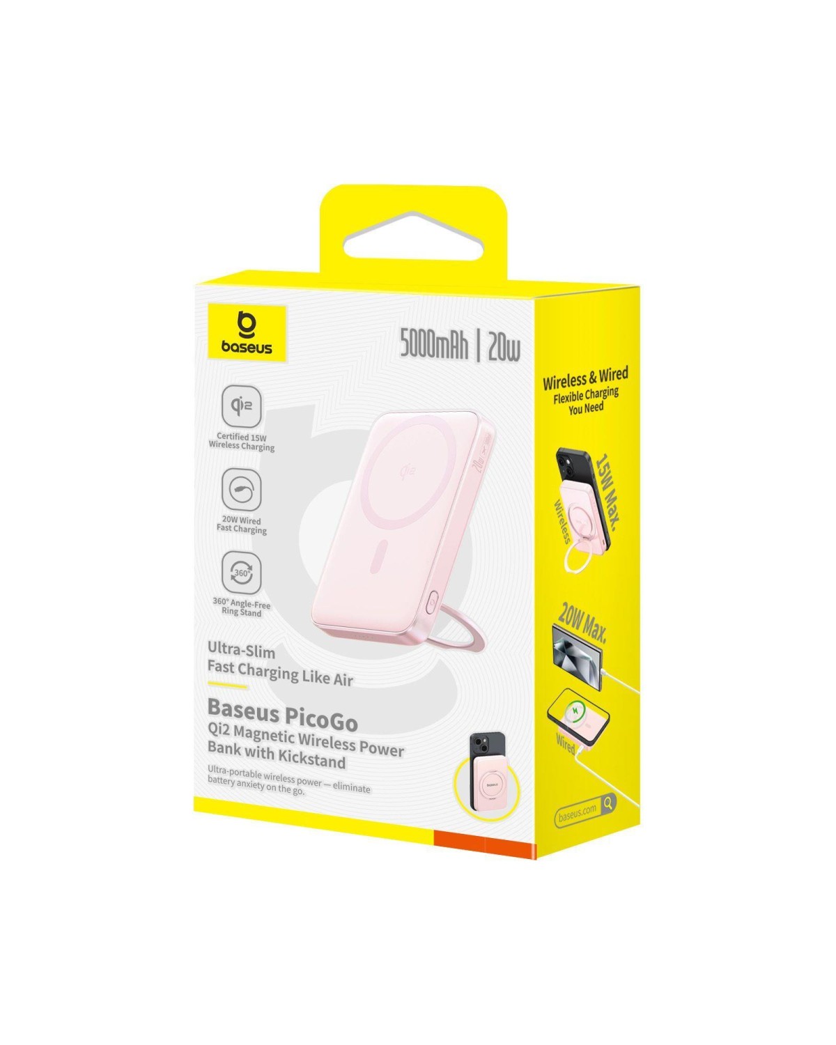 Bezdrátová powerbanka Baseus PicoGo Qi2 5000mAh, 20W, růžová