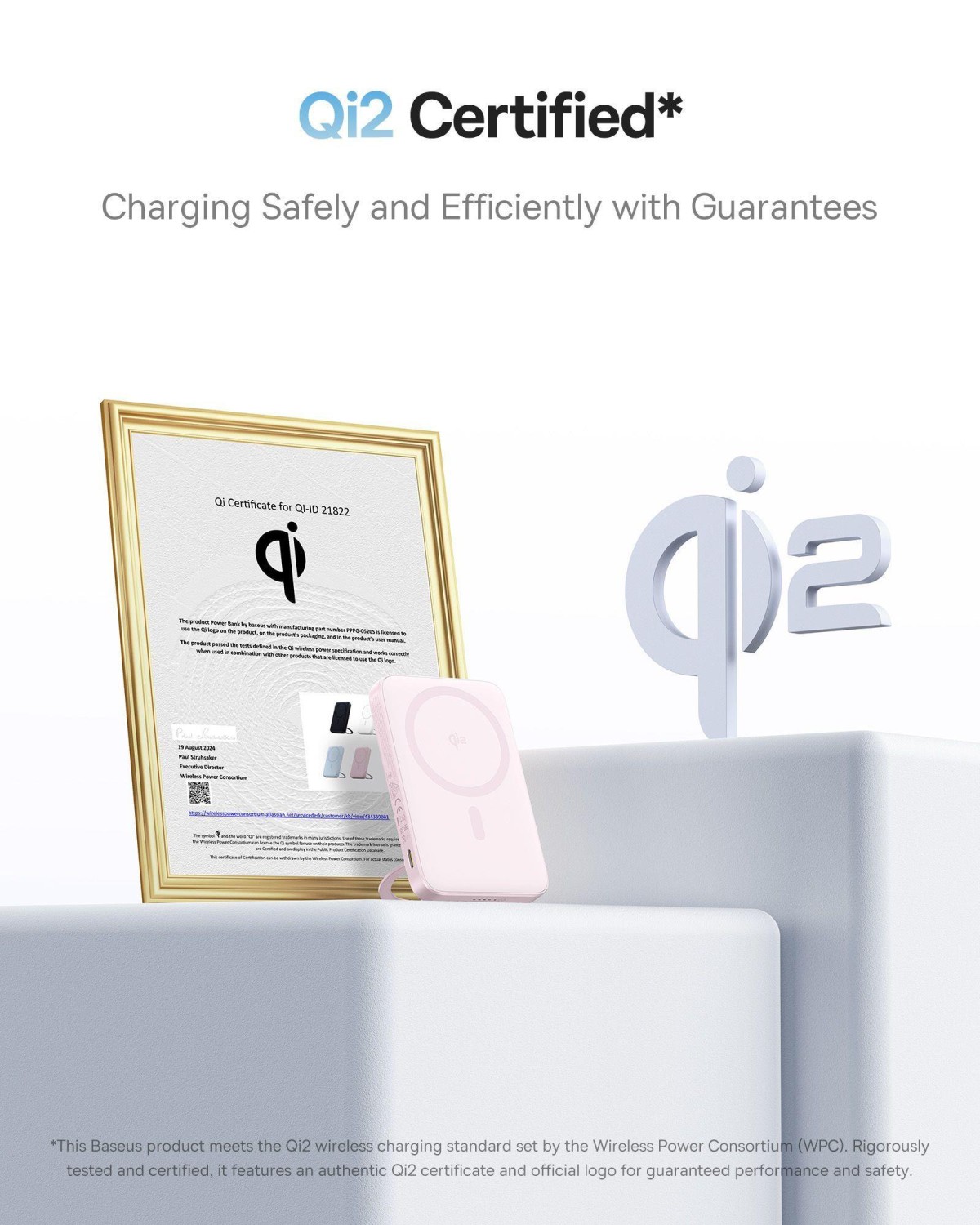 Bezdrátová powerbanka Baseus PicoGo Qi2 5000mAh, 20W, růžová