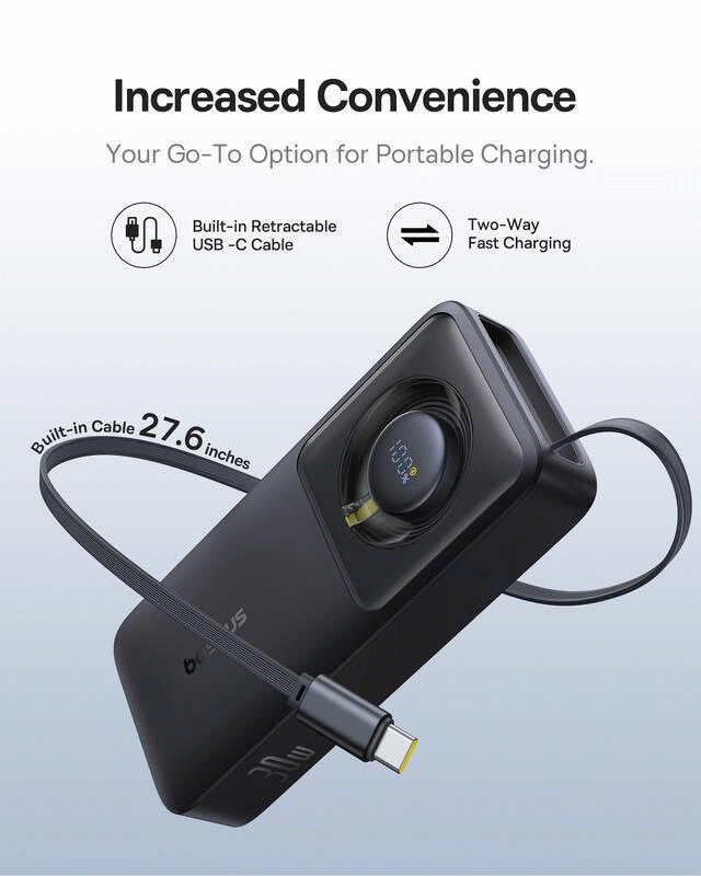 Powerbanka Baseus OS Free2Pull 10000mAh, 30W, s kabelem USB-C, černá