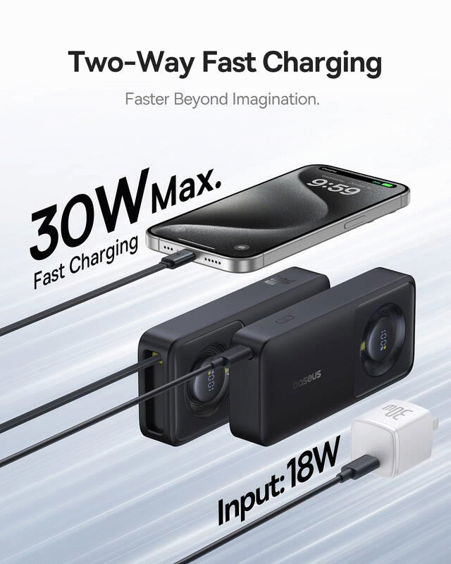 Powerbanka Baseus OS Free2Pull 10000mAh, 30W, s kabelem USB-C, černá