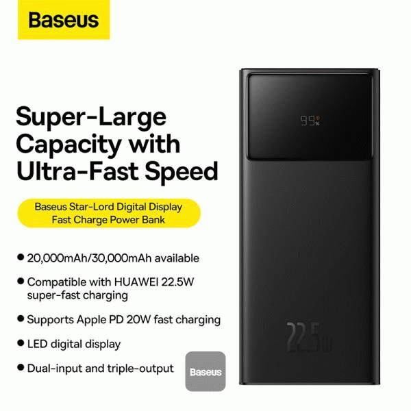 Powerbanka Baseus Star-Lord 30000mAh, 22,5W, černá
