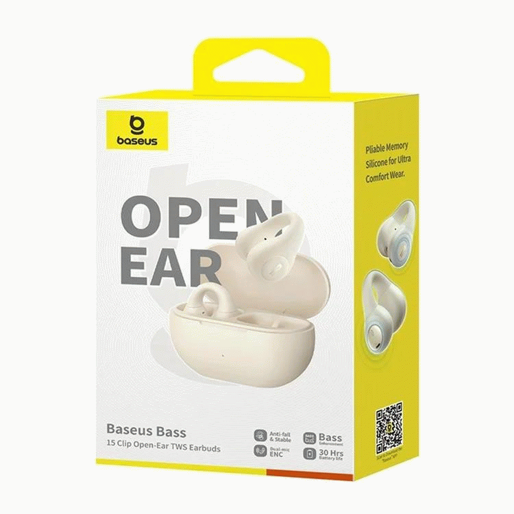 Bluetooth sluchátka Baseus Bass 15 Clip Open Ear, bílá