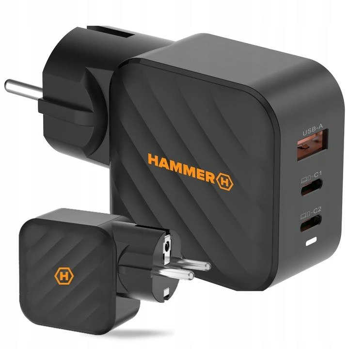 Nabíječka do sítě Hammer RapidCharge 65W, 1xUSB, 2xUSB-C, černá
