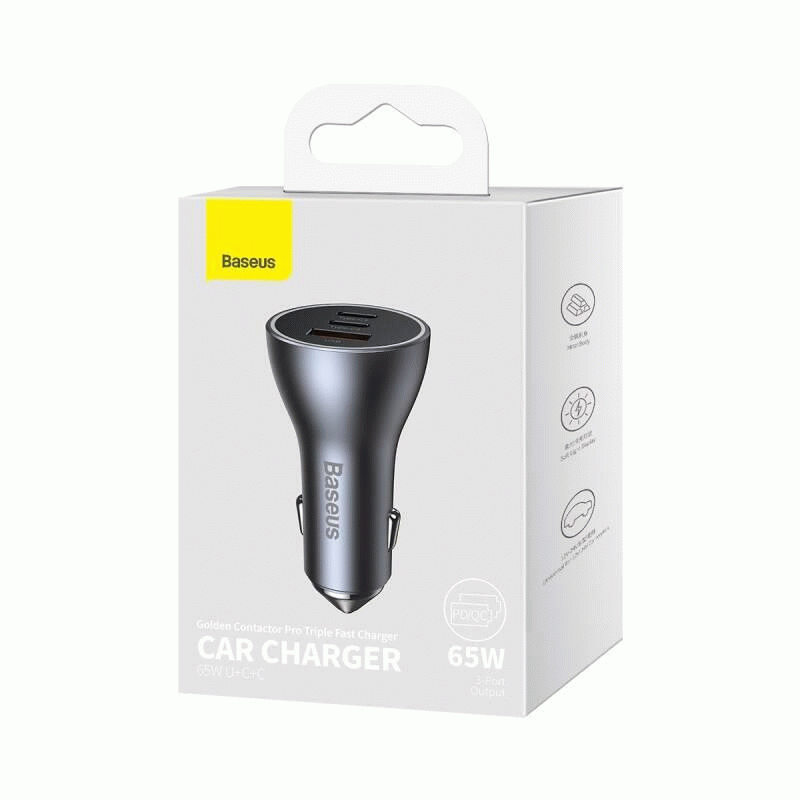 Nabíječka do auta Baseus Magic 65W 1x USB, 2x USB-C, černá
