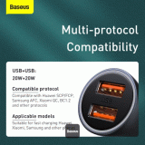 Nabíječka do auta Baseus Golden Contactor Pro s kabelem USB-C 1m 40W 2x USB, šedá