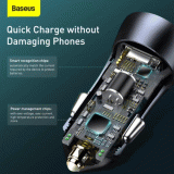 Nabíječka do auta Baseus Golden Contactor Pro s kabelem USB-C 1m 40W 2x USB, šedá