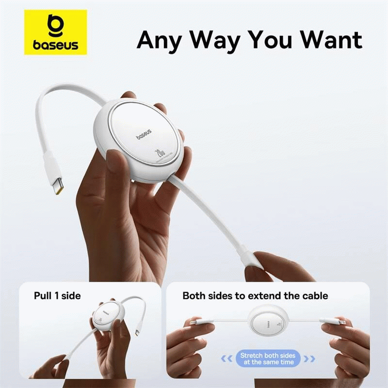 Navíjecí kabel Baseus Free2Pull USB-C/Lightning s nastavitelnou délkou až 1m 20W, bílá