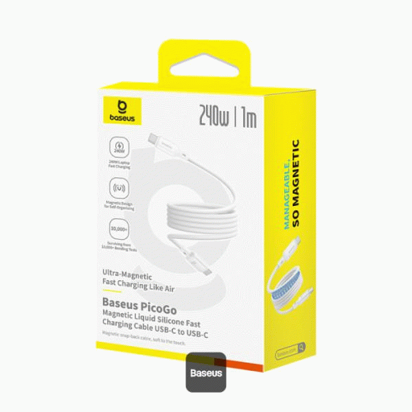 Magnetický kabel Baseus PicoGo USB-C/USB-C 1m 240W, bílá