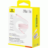 Magnetický kabel Baseus PicoGo USB-C/USB-C 1m 240W, růžová