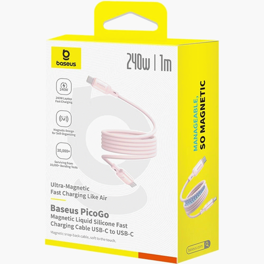 Magnetický kabel Baseus PicoGo USB-C/USB-C 1m 240W, růžová