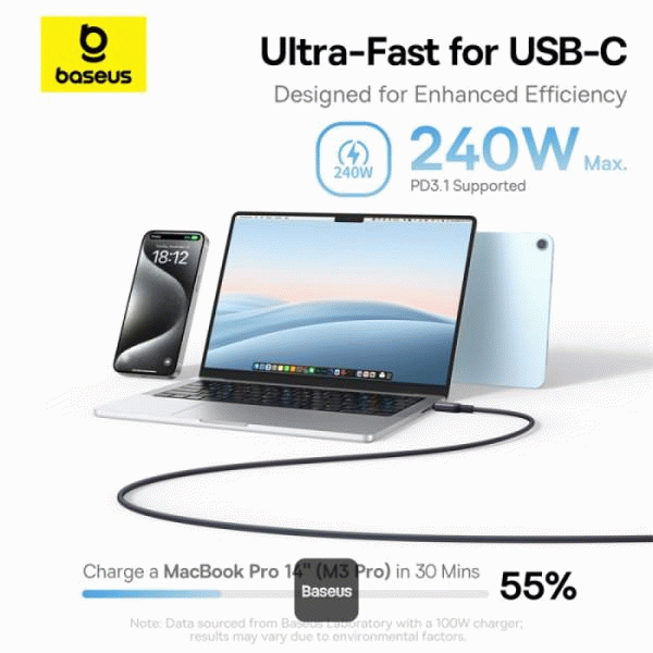 Magnetický kabel Baseus PicoGo USB-C/USB-C 1m 240W, černá