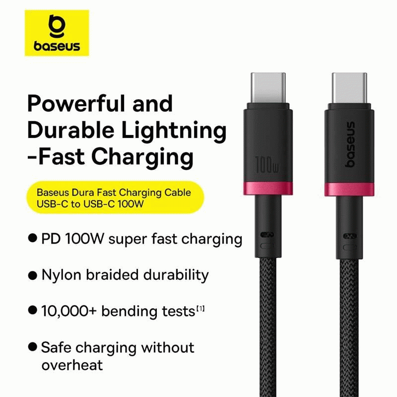 Kabel Baseus Dura USB-C/USB-C 2m 100W, červeno/černá