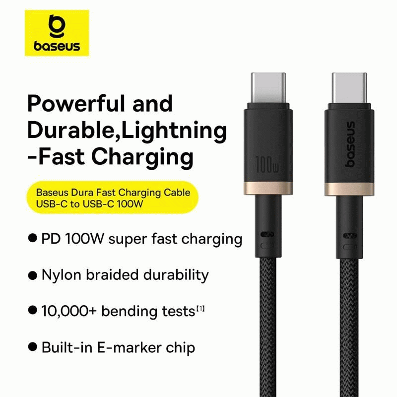 Kabel Baseus Dura USB-C/USB-C 2m 100W, černá/zlatá