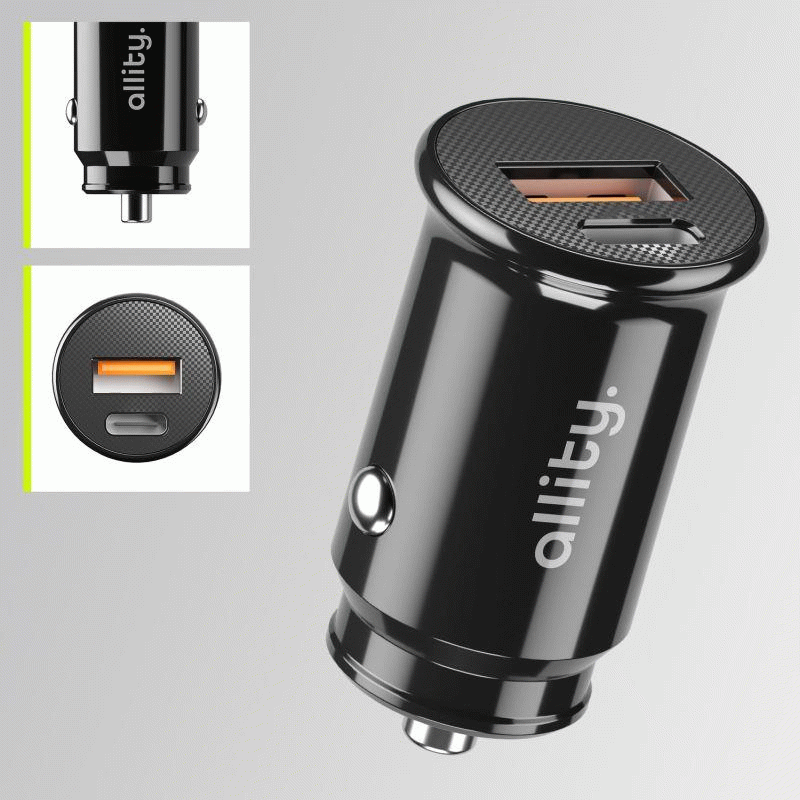 Nabíječka do auta Allity ACC-100-30WAC 30W 1xUSB, 1xUSB-C, černá