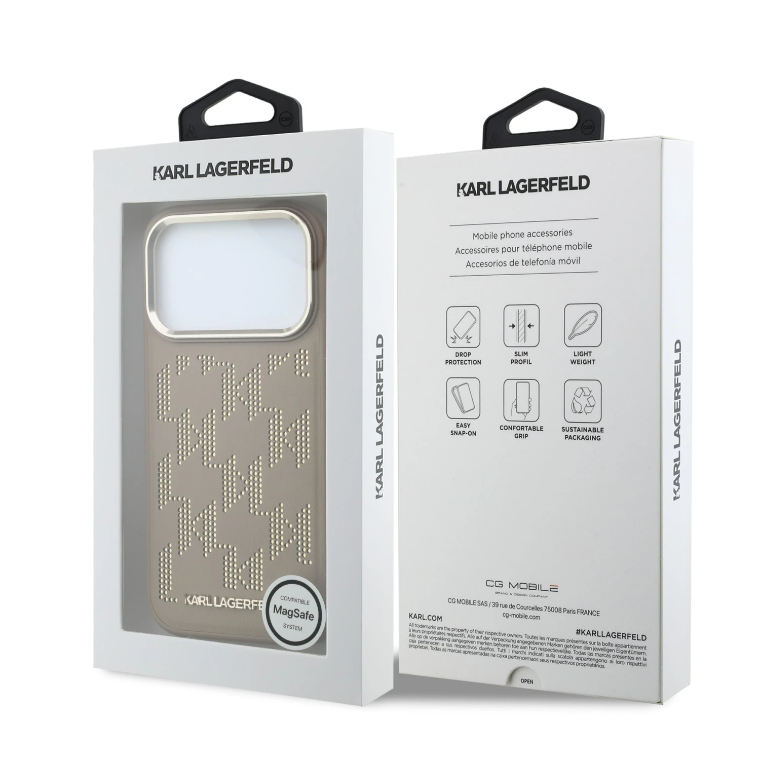 Karl Lagerfeld PU Perforated Monogram MagSafe Zadní Kryt pro iPhone 17 Pro Beige