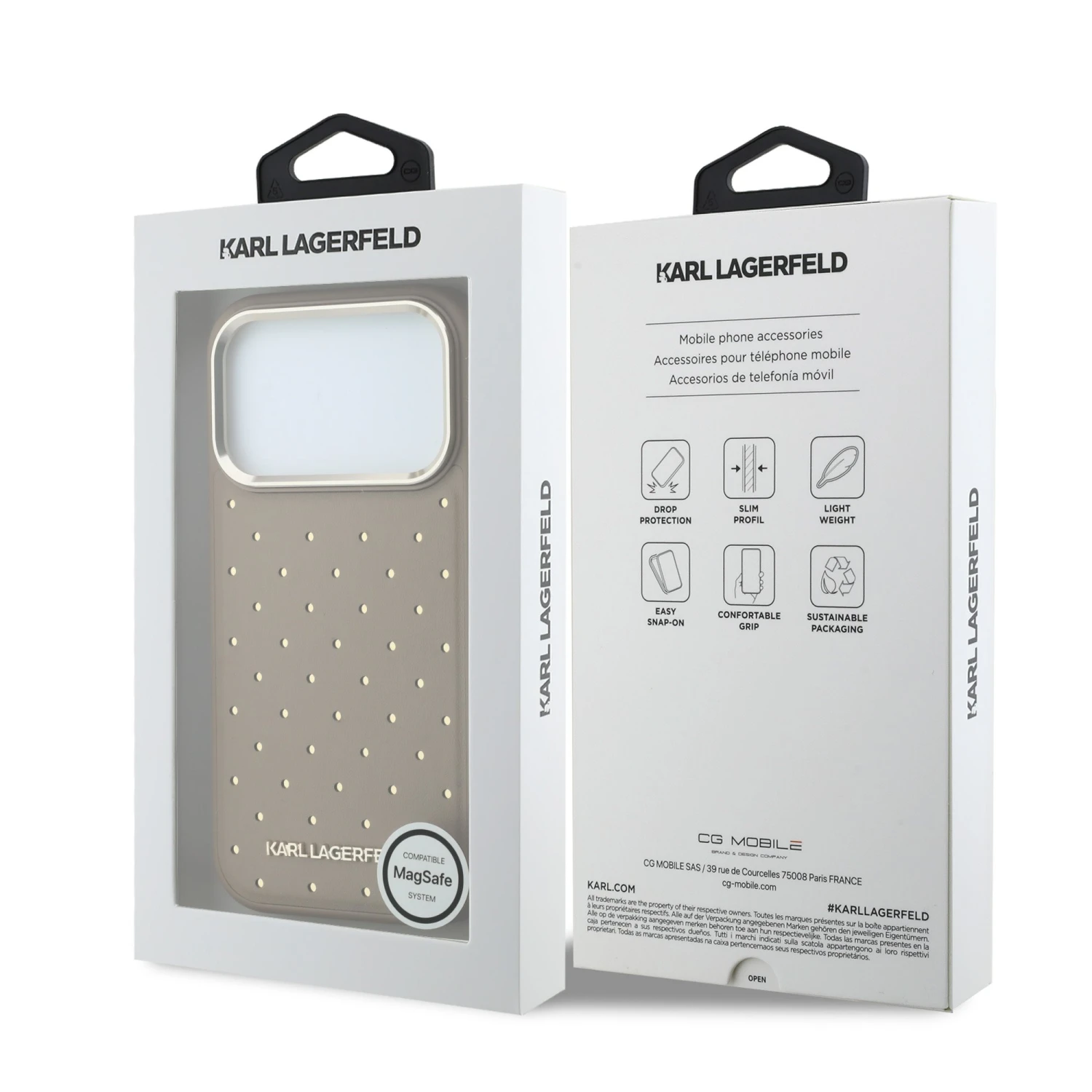 Karl Lagerfeld PU Perforated Gold Dots MagSafe Zadní Kryt pro iPhone 17 Pro Max Beige