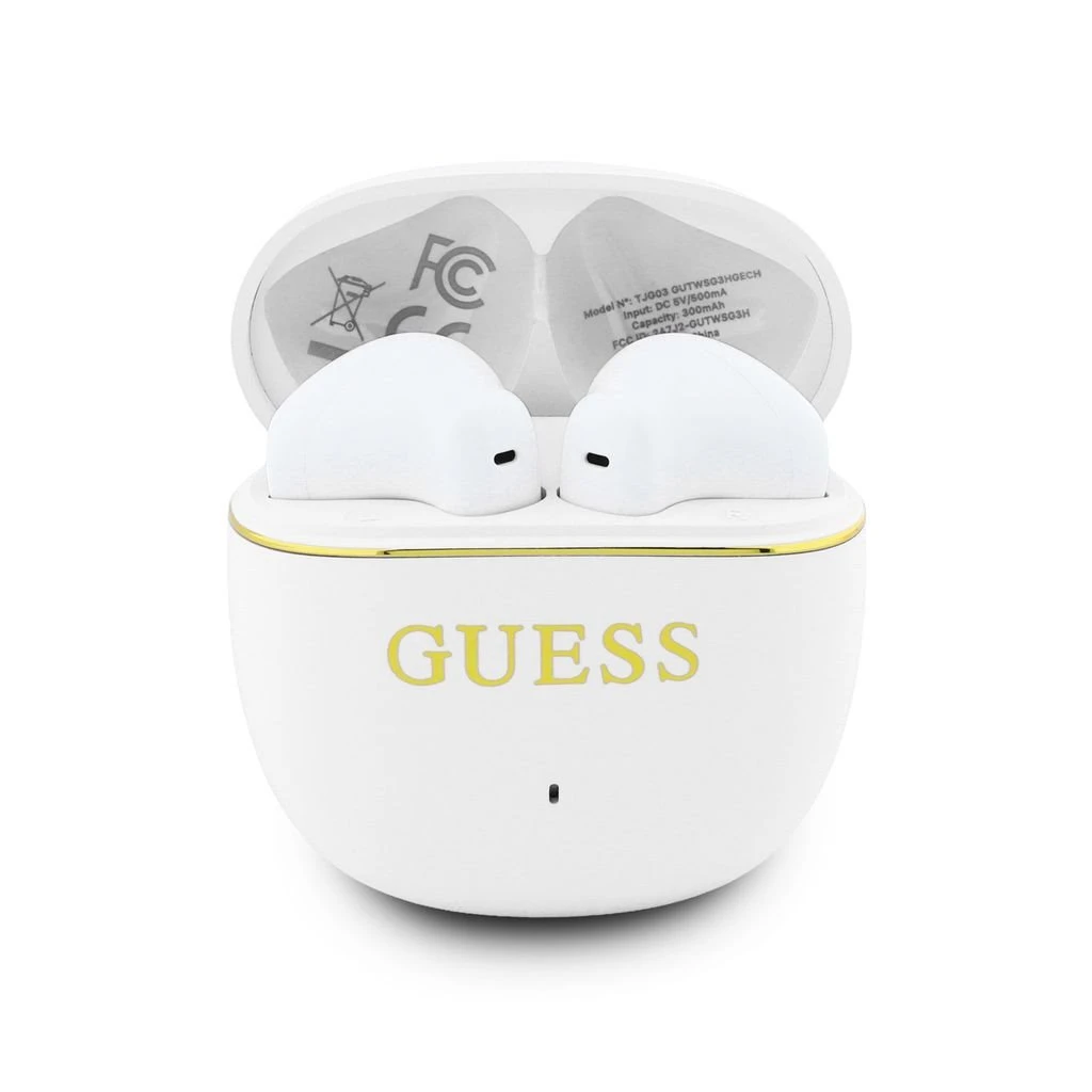 Guess Gold Line Glossy Classic Logo TWS Bezdrátová Sluchátka White