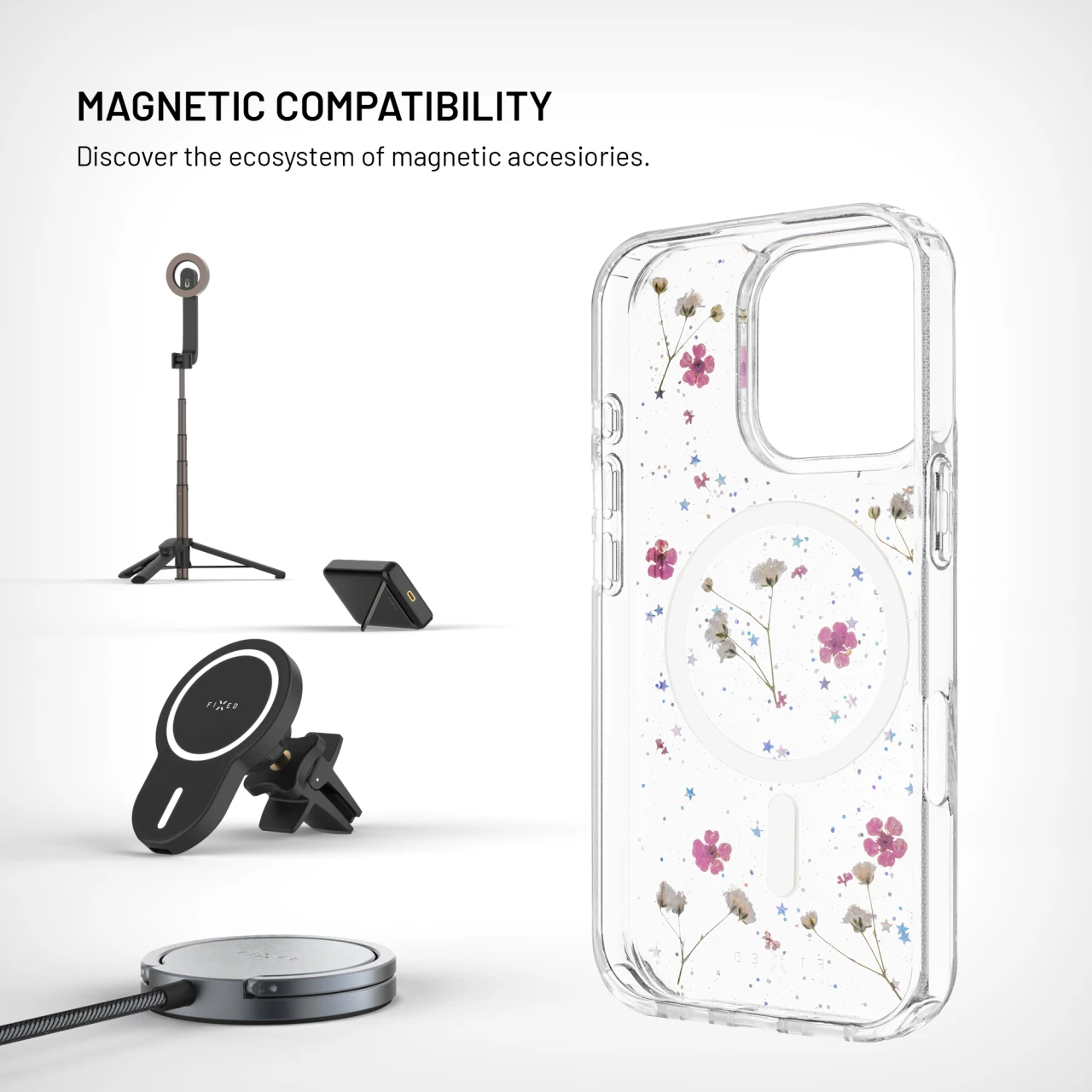 Zadní kryt FIXED MagBloom s podporou MagSafe pro Apple iPhone 13, Pink Blossom