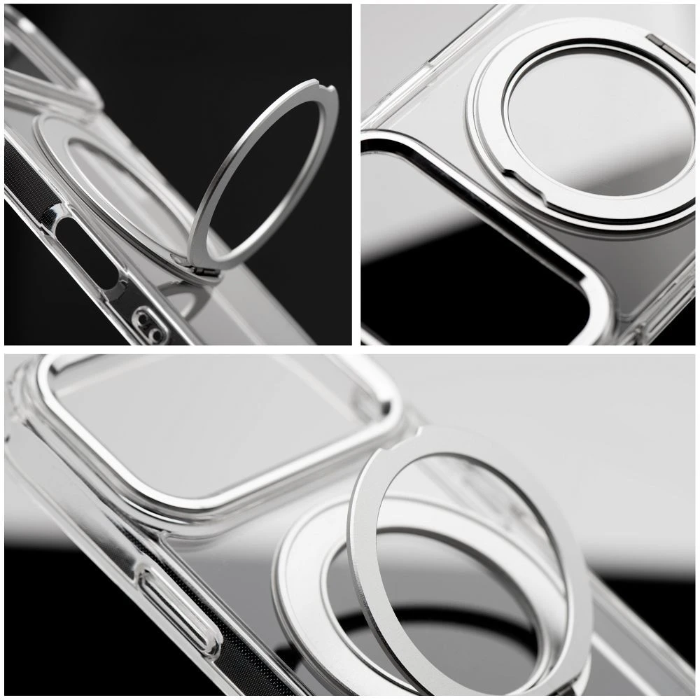 Case for iPhone 17 Pro Max / 18 Pro Max ( low camera edge) Frame Circle Stand compatible with MagSafe transparent