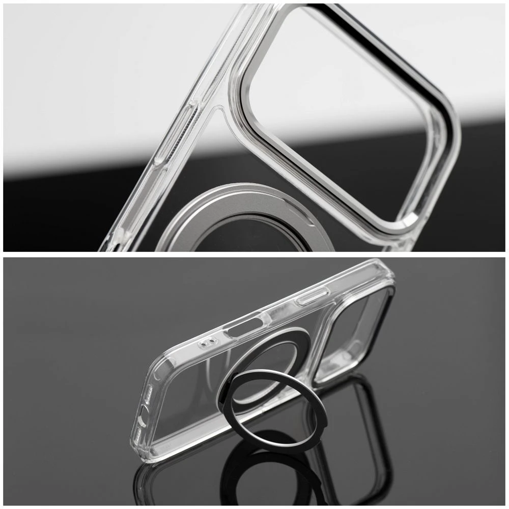 Case for iPhone 17 Pro Max / 18 Pro Max ( low camera edge) Frame Circle Stand compatible with MagSafe transparent