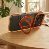 Case for iPhone 17 Pro Max / 18 Pro Max ( low camera edge) Frame Circle Stand compatible with MagSafe orange