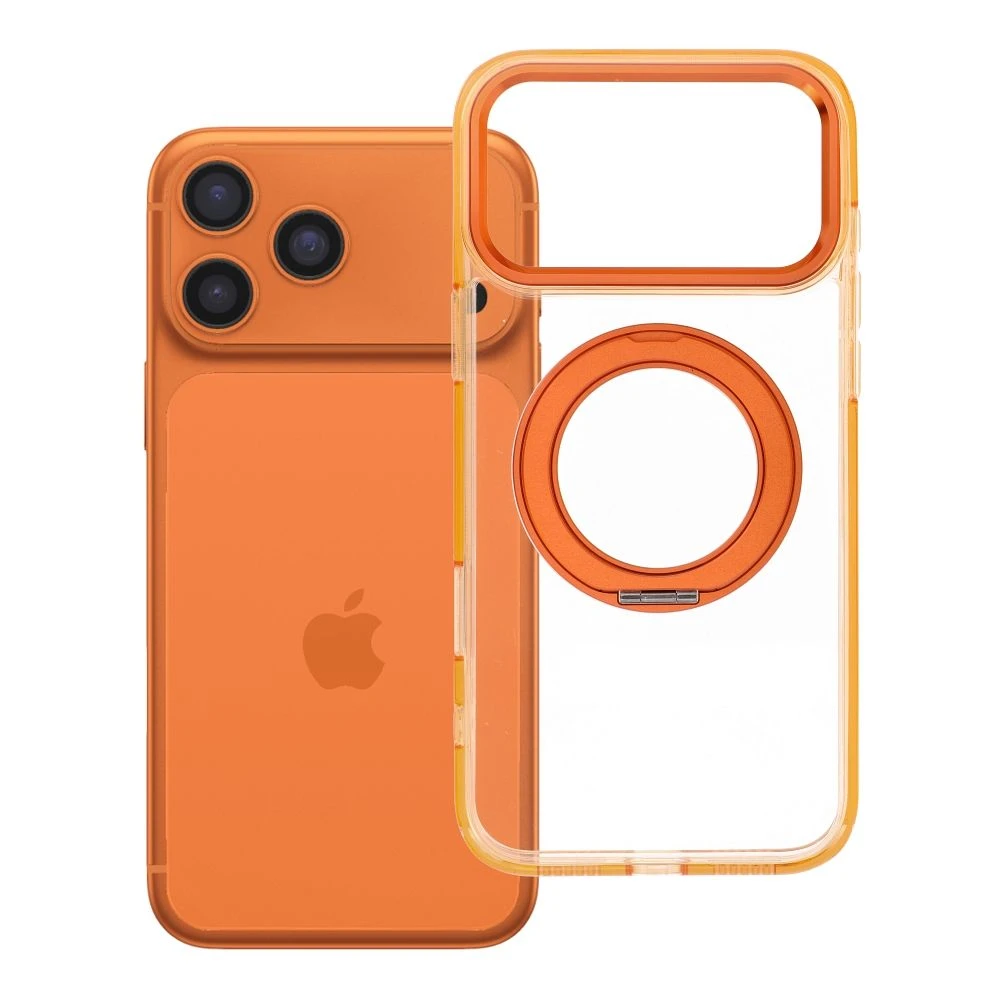 Case for iPhone 17 Pro Max / 18 Pro Max ( low camera edge) Frame Circle Stand compatible with MagSafe orange
