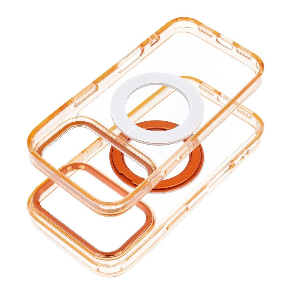 Case for iPhone 17 Pro Max / 18 Pro Max ( low camera edge) Frame Circle Stand compatible with MagSafe orange