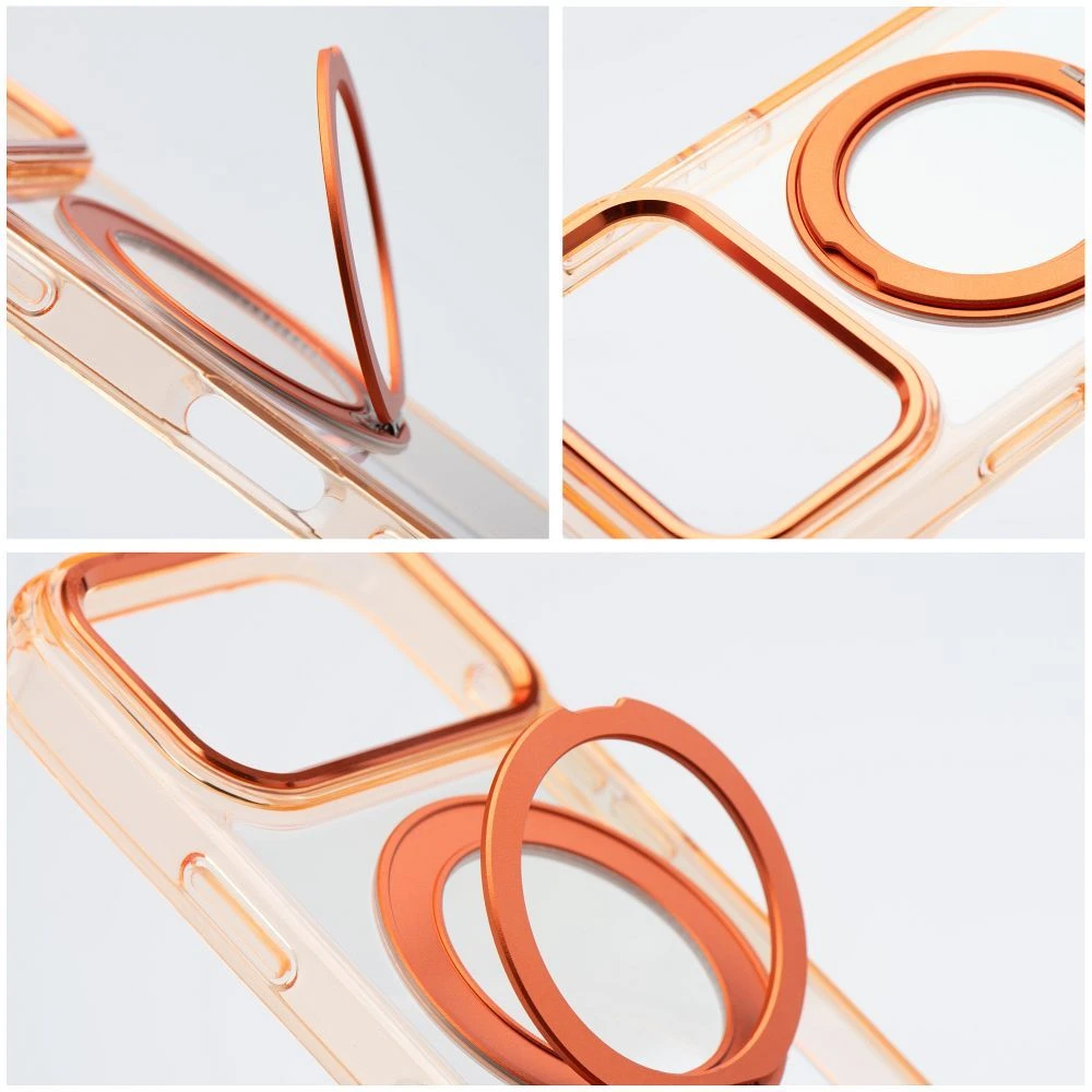 Case for iPhone 17 Pro Max / 18 Pro Max ( low camera edge) Frame Circle Stand compatible with MagSafe orange