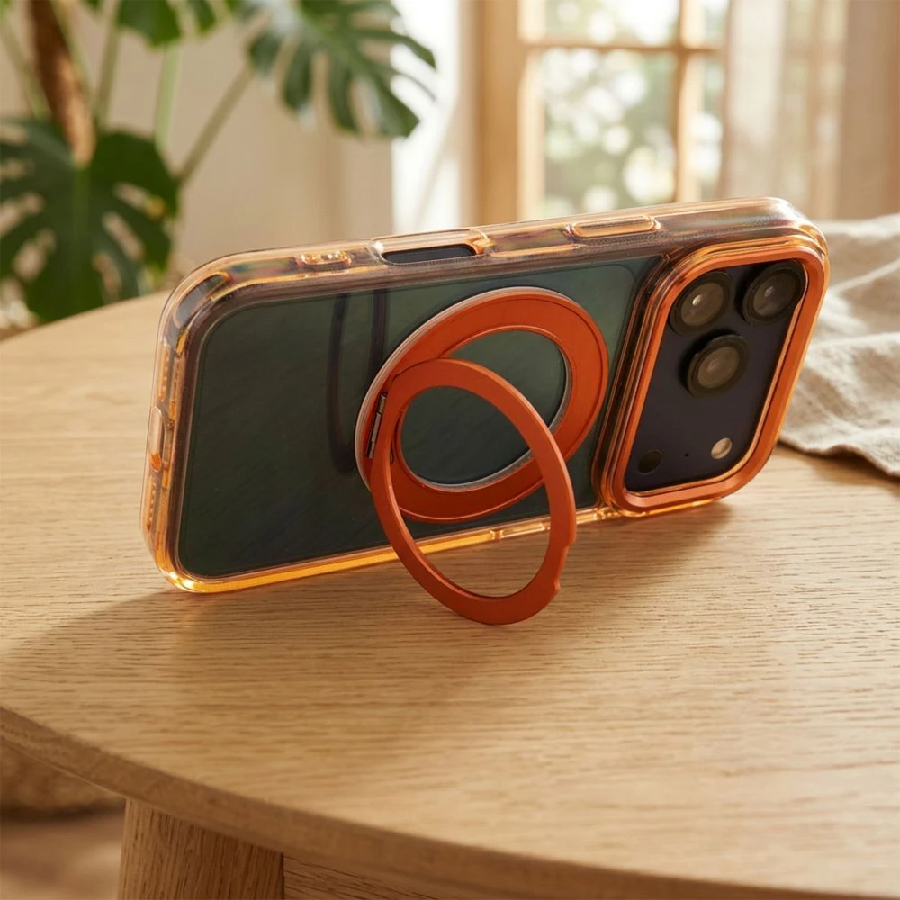 Case for iPhone 17 Pro / 18 Pro Frame Circle Stand compatible with MagSafe orange