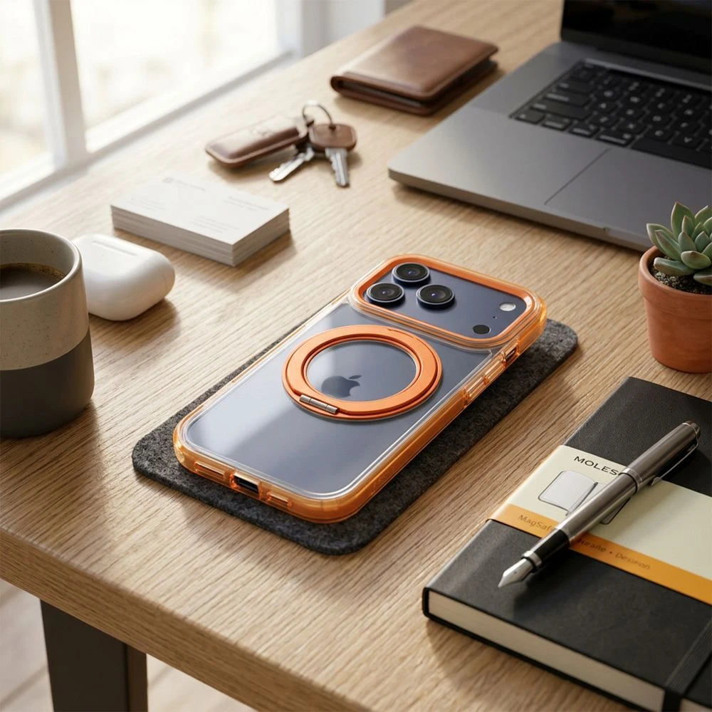 Case for iPhone 17 Pro / 18 Pro Frame Circle Stand compatible with MagSafe orange