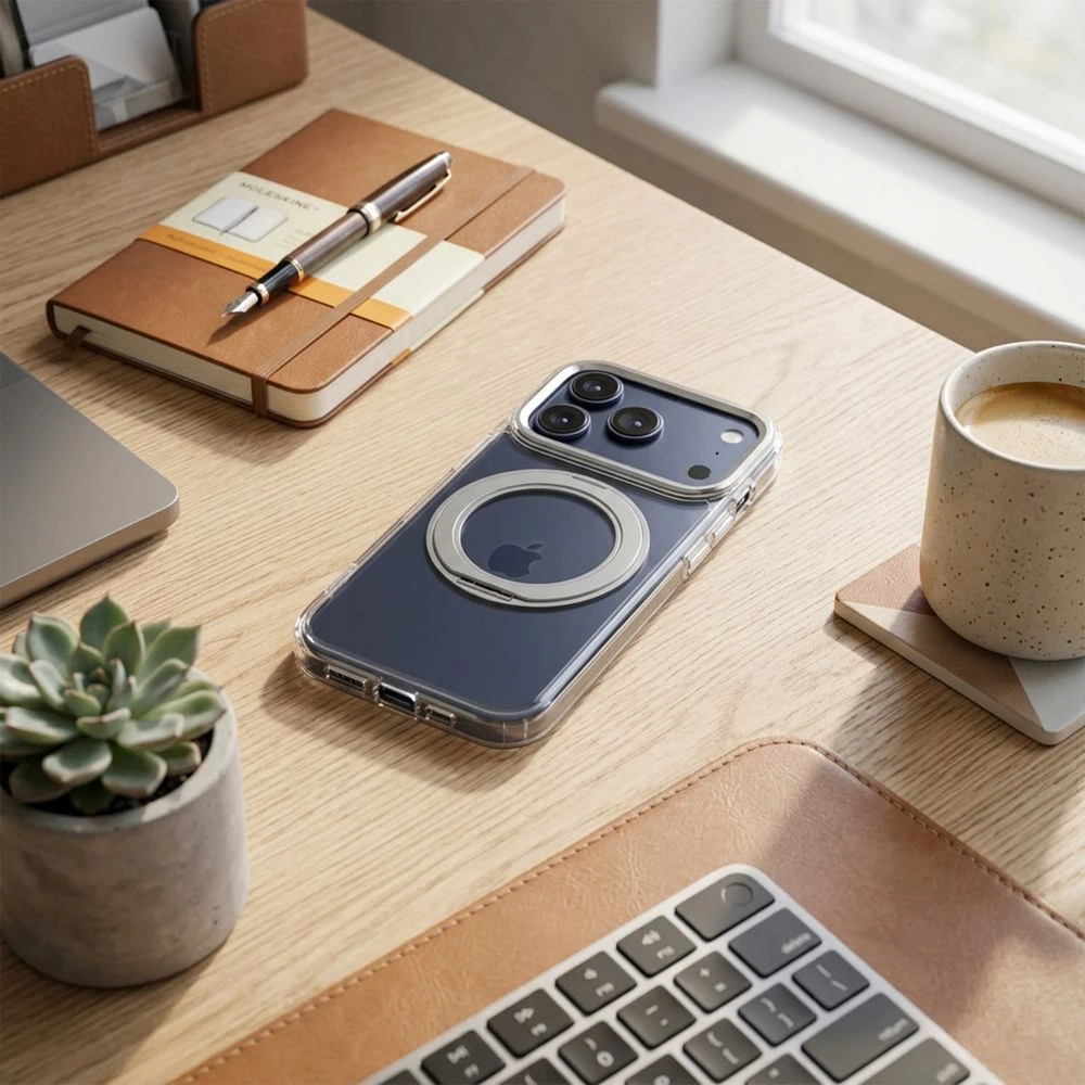 Case for iPhone 13 PRO Frame Circle Stand compatible with MagSafe transparent