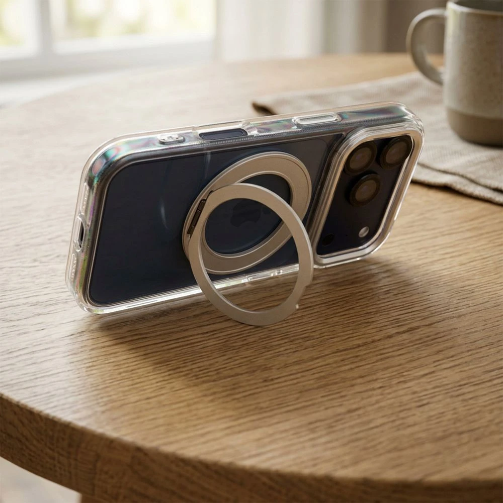 Case for iPhone 15 PRO Frame Circle Stand compatible with MagSafe transparent