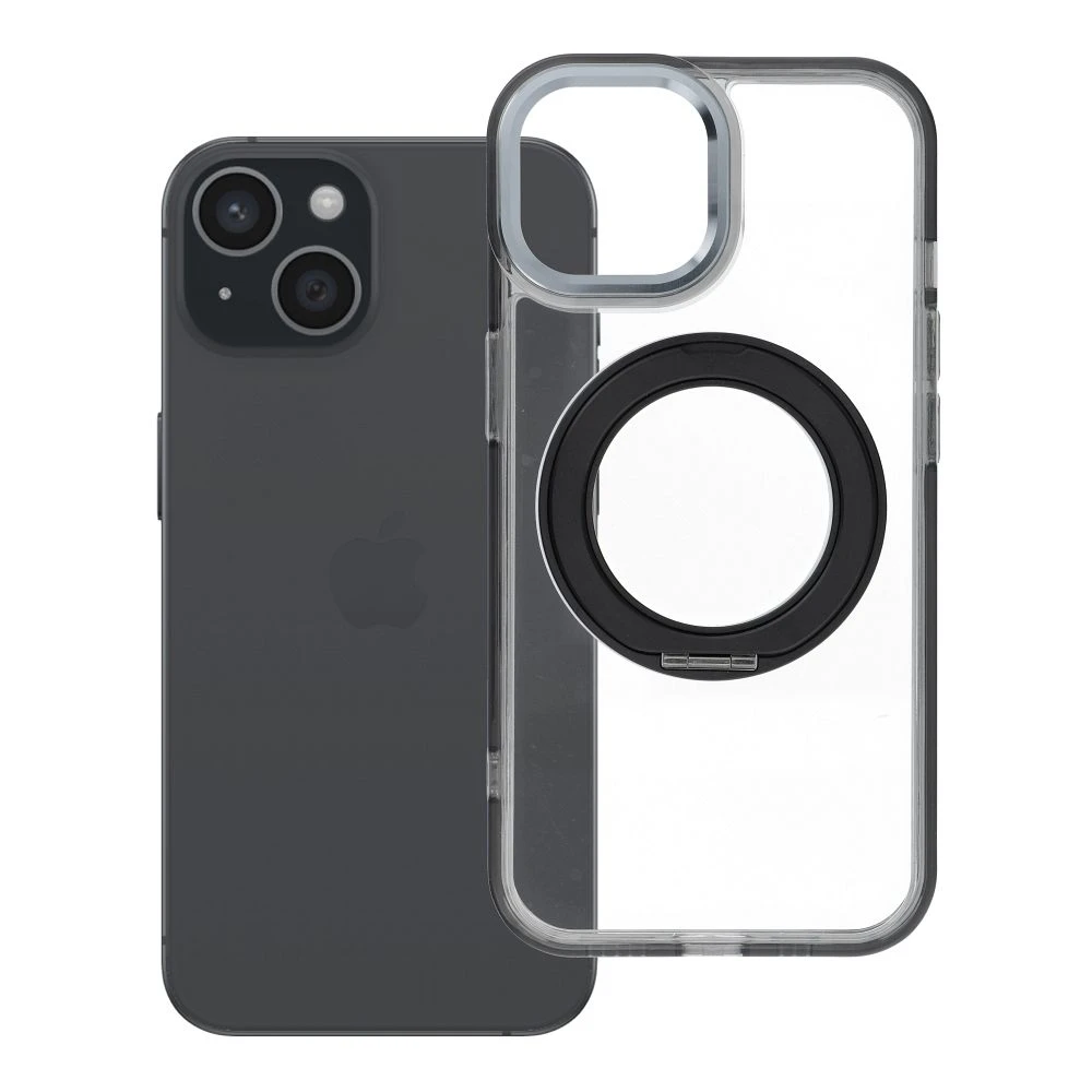 Case for iPhone 15 Frame Circle Stand compatible with MagSafe black