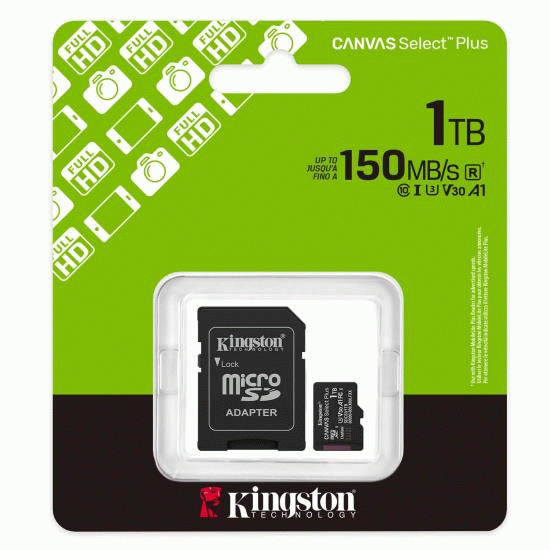 Paměťová karta 1TB Kingston microSDXC Canvas SelectPlus Gen3 150MB/s A1 s adaptérem