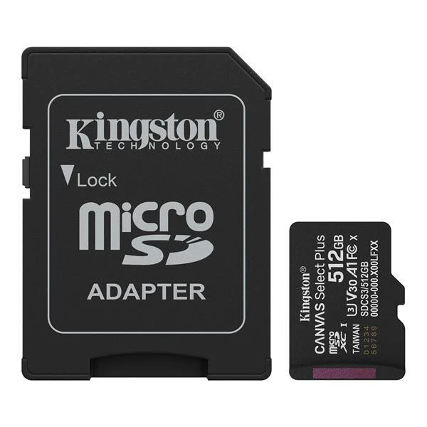 Paměťová karta 512GB Kingston microSDXC Canvas SelectPlus Gen3 150MB/s A1 s adaptérem
