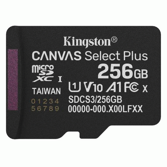 Paměťová karta 256GB Kingston microSDXC Canvas SelectPlus Gen3 150MB/s A1 s adaptérem