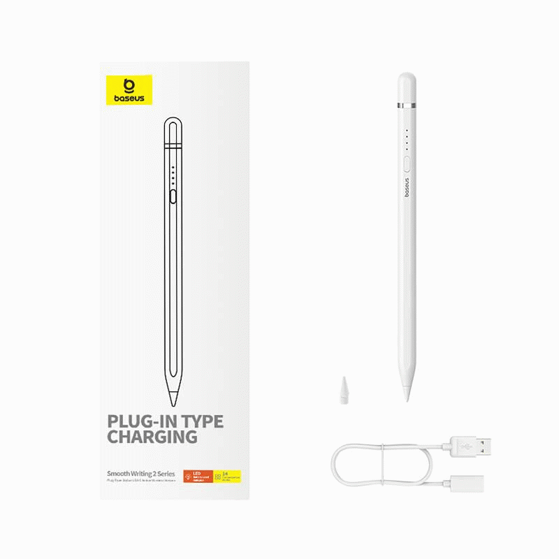 Stylus Baseus Smooth Writing 2 s bezdrátovým nabíjením a kabelem USB/USB-C, bílá