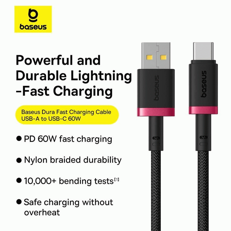 Kabel Baseus Dura USB/USB-C 1m 60W, červeno/černá