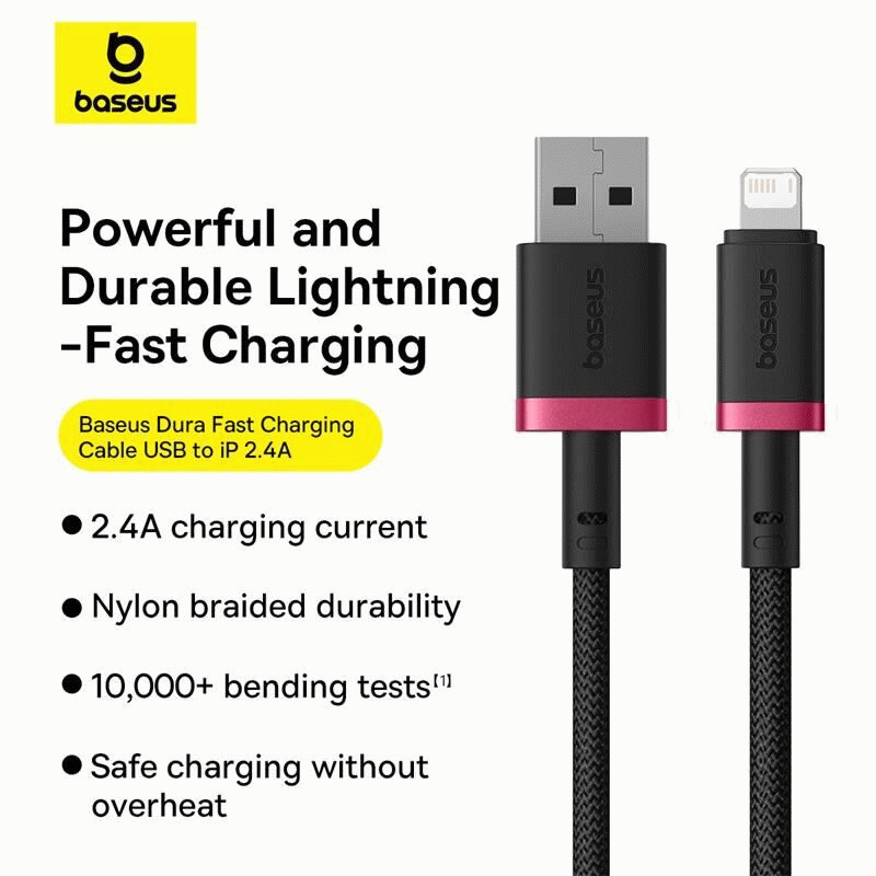 Kabel Baseus Dura USB/Lightning 1m 2.4A, červeno/černá