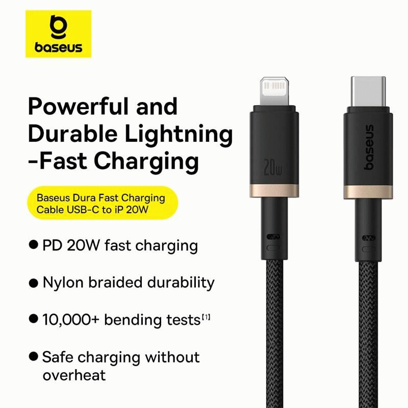 Kabel Baseus Dura USB-C/Lightning 1m 20W, černo/zlatá