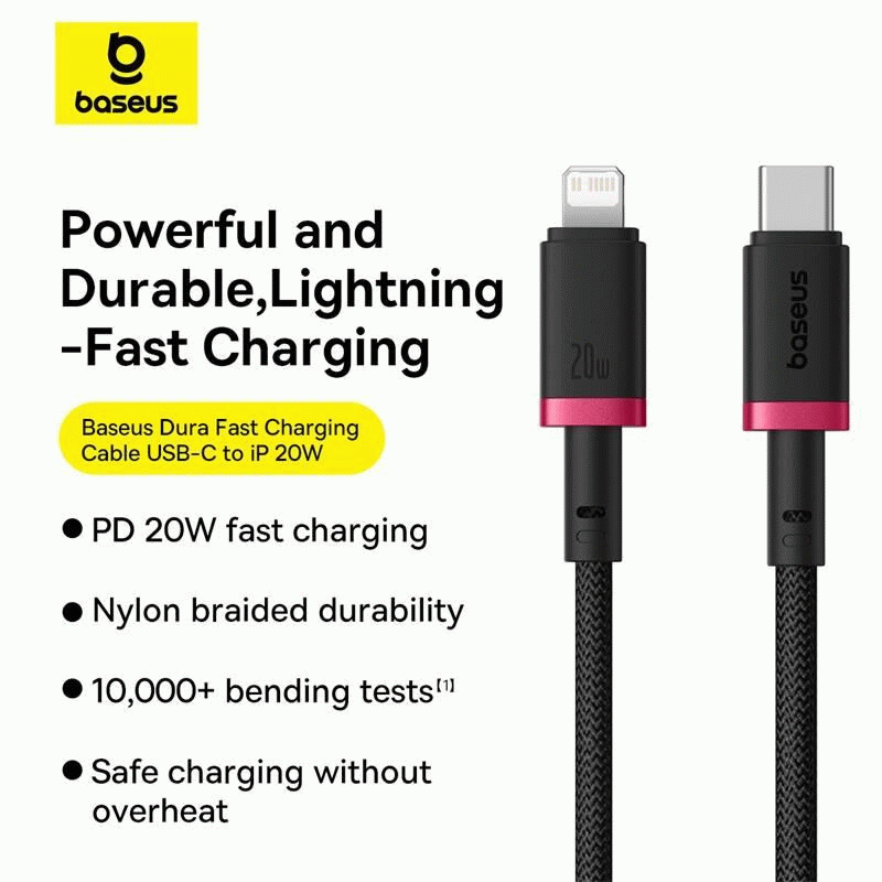 Kabel Baseus Dura USB-C/Lightning 2m 20W, černo/červená