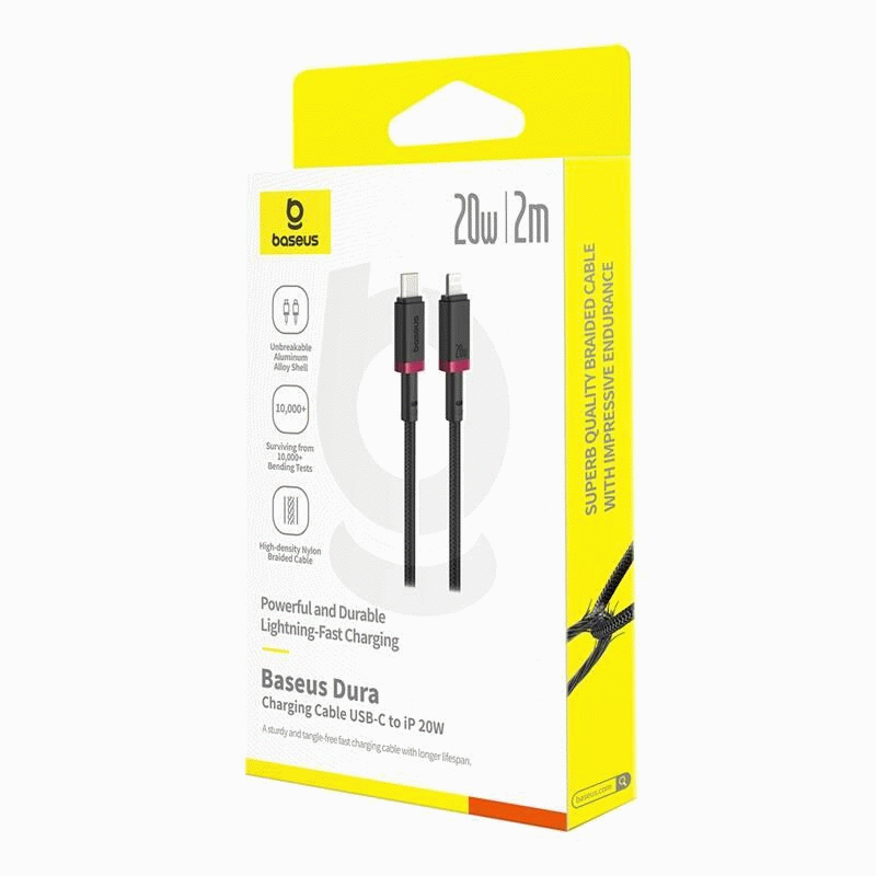 Kabel Baseus Dura USB-C/Lightning 2m 20W, černo/červená