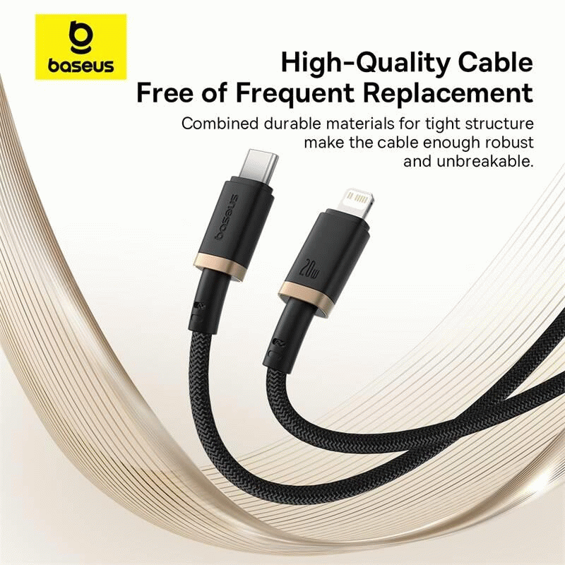 Kabel Baseus Dura USB-C/Lightning 2m 20W, černo/zlatá