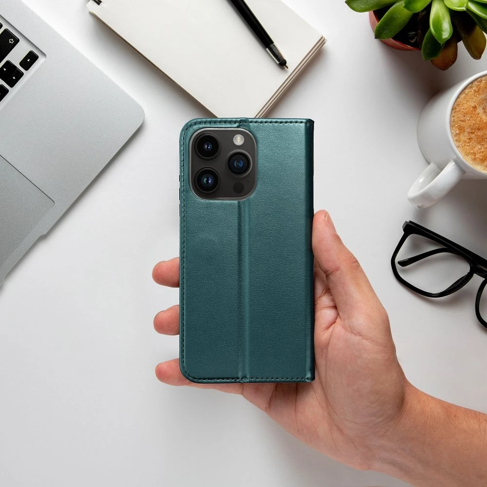 Flip case for iPhone 15 PLUS Smart Magneto dark green