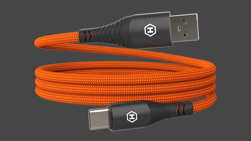 Magnetický kabel Hammer USB/USB-C 65W 1m, oranžová