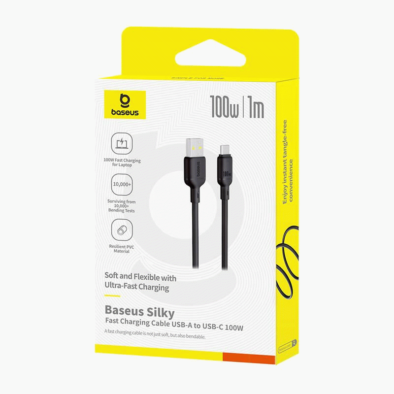 Kabel Baseus Silky USB/USB-C 1m 100W, černá