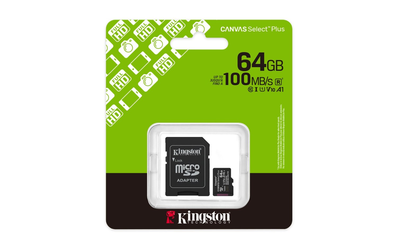 Kingston Canvas Select Plus/Micro SDXC/64GB/UHS-I U1 / Class 10/+ Adaptér