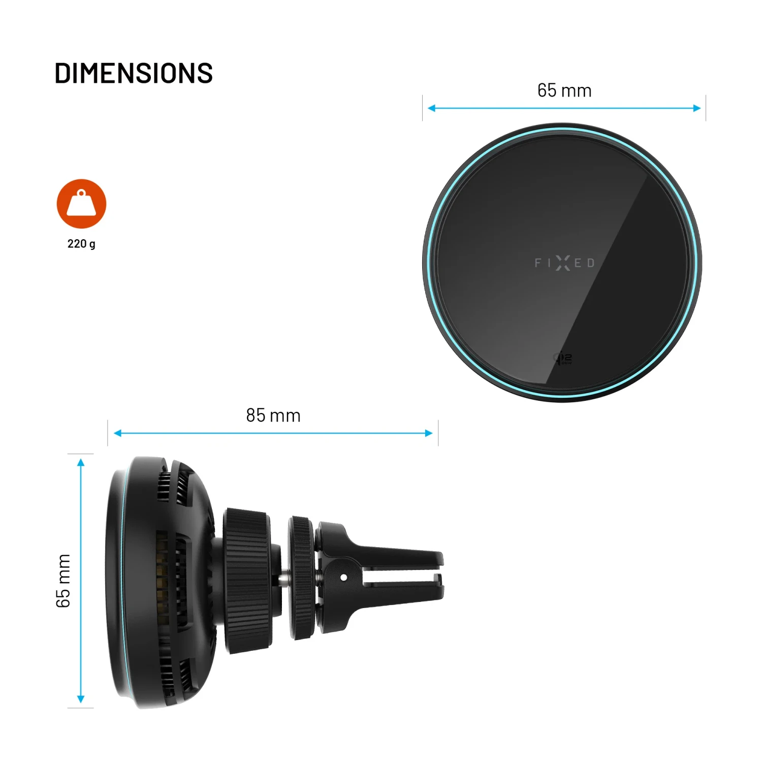 Držák s bezdrátovým nabíjením a aktivním chlazením FIXED MagCool 2 s podporou uchycení MagSafe, 25W, Qi2.2, černá