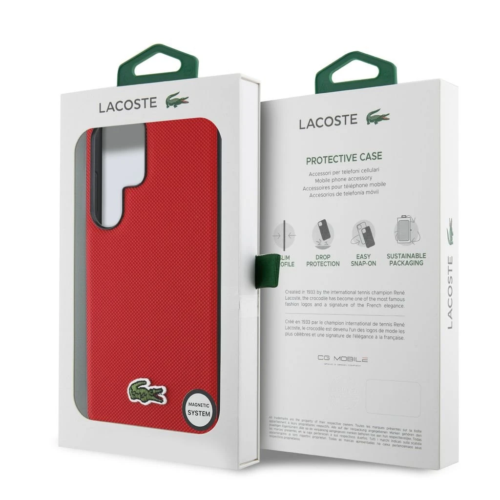 Lacoste Iconic Petit Pique Woven Logo MagSafe Zadní Kryt pro Samsung Galaxy S25 Ultra Red
