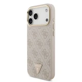 Guess PU Leather 4G Strass Triangle Logo Gold Frame MagSafe Zadní Kryt pro iPhone 18 Pro Max Pink